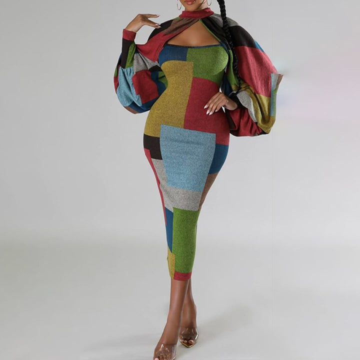 Dame Figursyet Patchwork-Kjole med Pufærmer Stilla