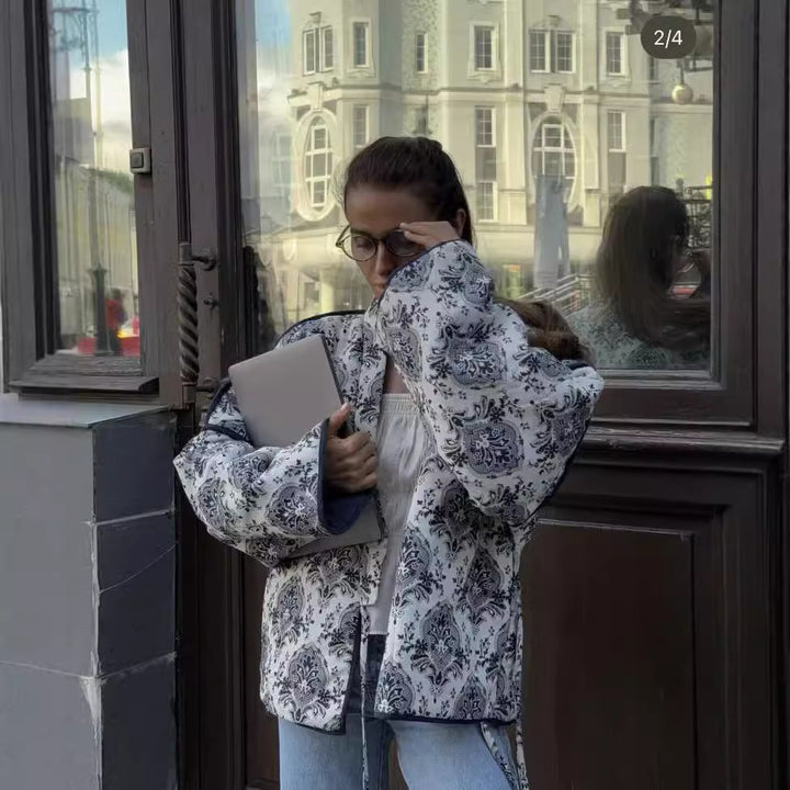 Dame elegant omslagsjakke med blomster mønster Stilla