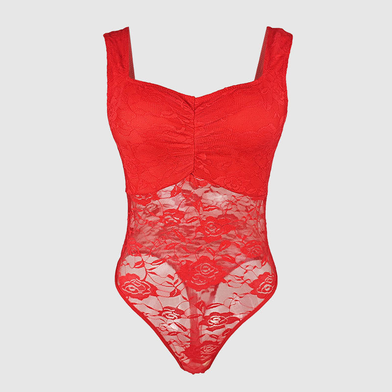 Dame spids-bodysuit med floral design og konturerende snit Stilla