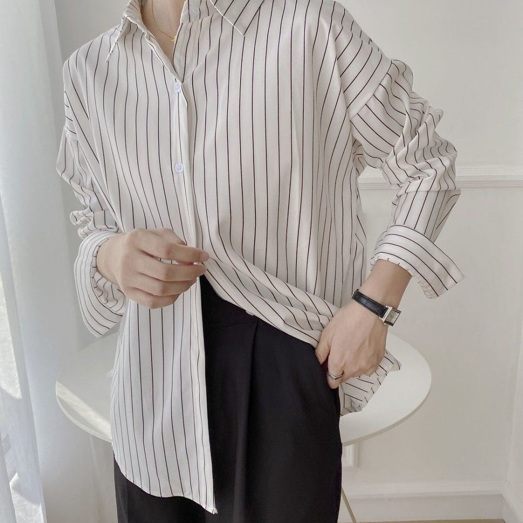 Kvinder Klassisk Skjorte Bluse med Fine Striber Stilla
