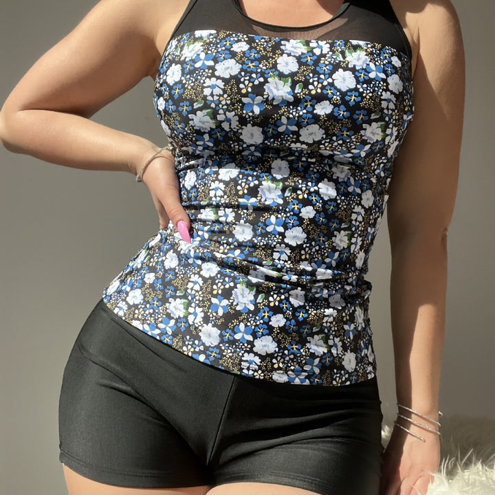 Dame Tankini-sæt med blomster top og komfortable shorts Stilla