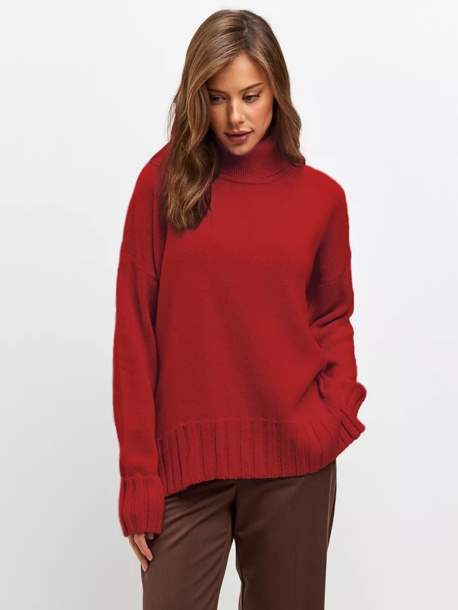 Dame Oversized Strikpullover med høj krave og sidelæringer Stilla