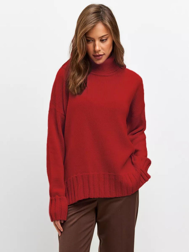 Dame Oversized Strikpullover med høj krave og sidelæringer Stilla