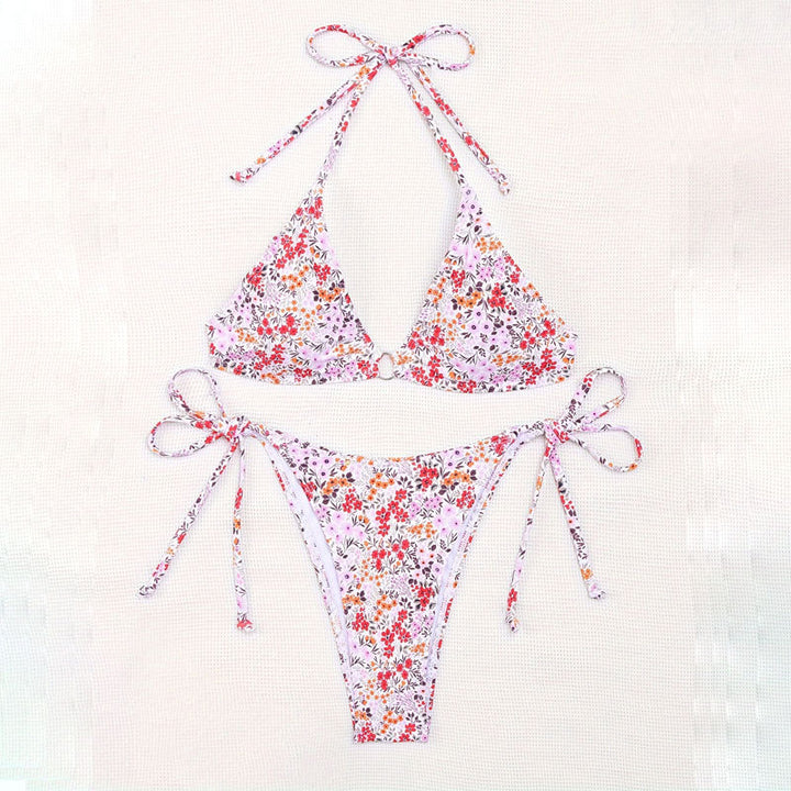 Kvinder Triangel-Bikini med blomsterprint og justerbare bindebånd Skovae