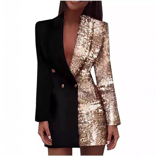 Dame glamourøs blazer-kjole med asymmetrisk design og glitrende accenter Stilla