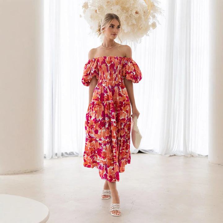 Dame Off-Shoulder floral Midi kjole Stilla