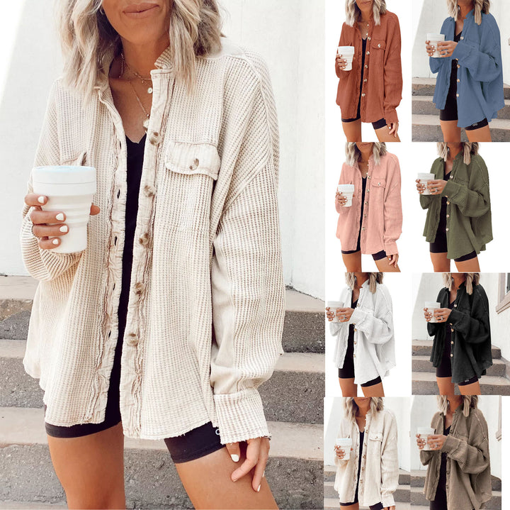 Dame Oversized Vaffel-Strikjakke med Knapdetaljer Stiila