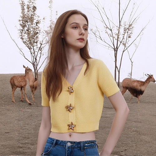 Dame Crop-top med dekorative stjerneknapper Stilla