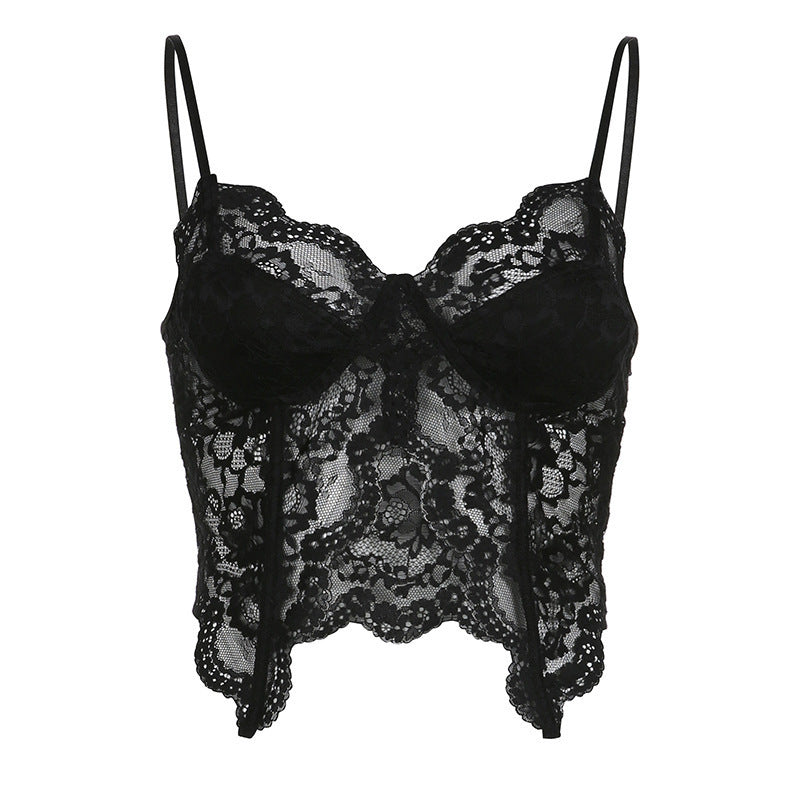 Dame spids-bustier med blomstret design og justerbare stropper Skovae