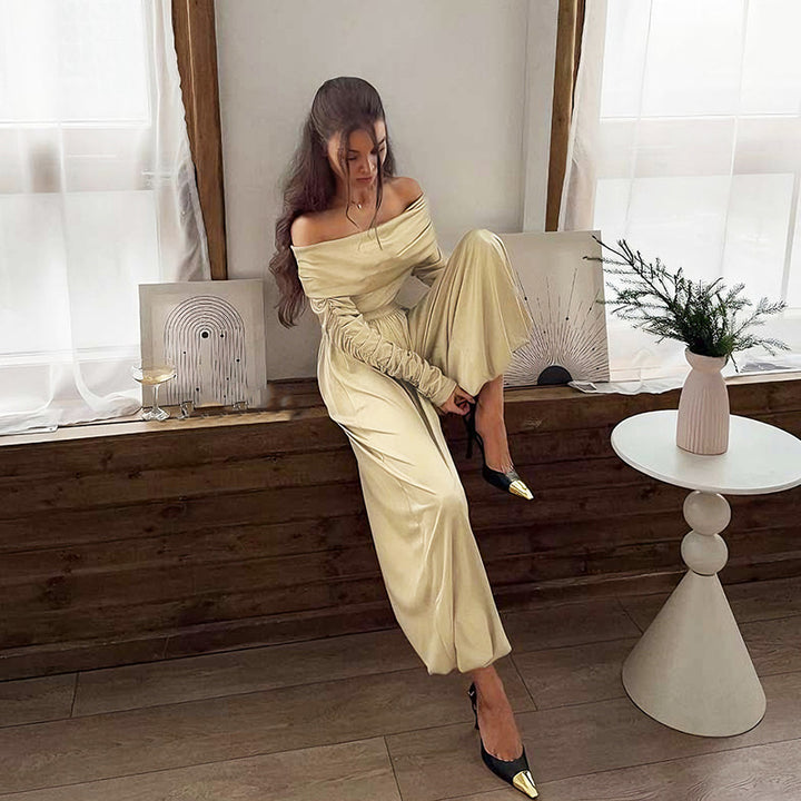 Dame Off-Shoulder Overall med rynker og bred ben Skovae