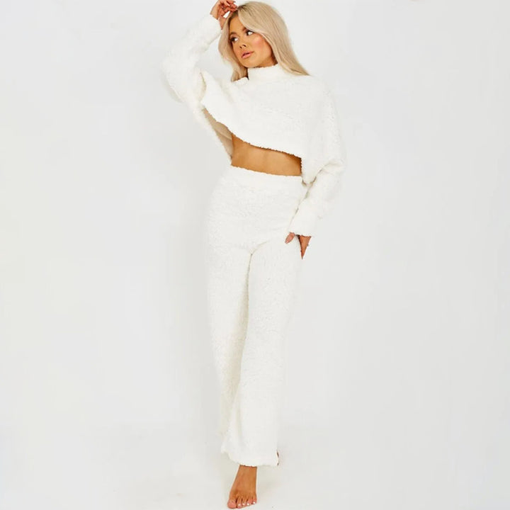 Dame Mode Cropped Sweater og Fluffy Bukser Sæt Stilla