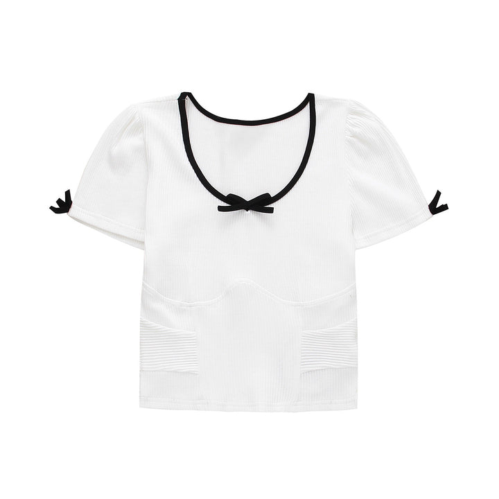 Dame Crop-top med legende flæse design og søde sløjfer Stilla