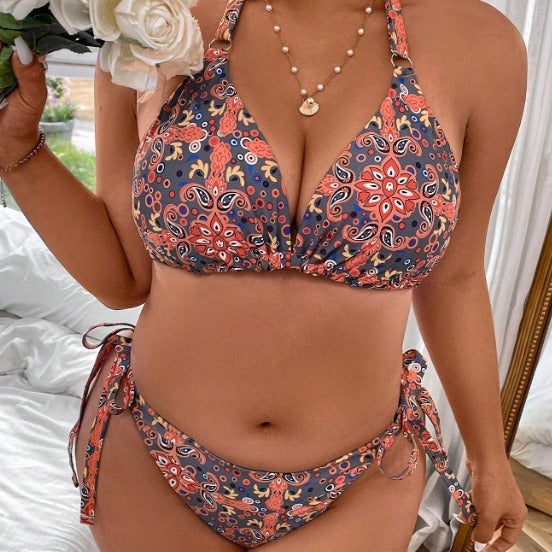 Dame triangel-bikini sæt med blomstret design og justerbare bånd Skovae