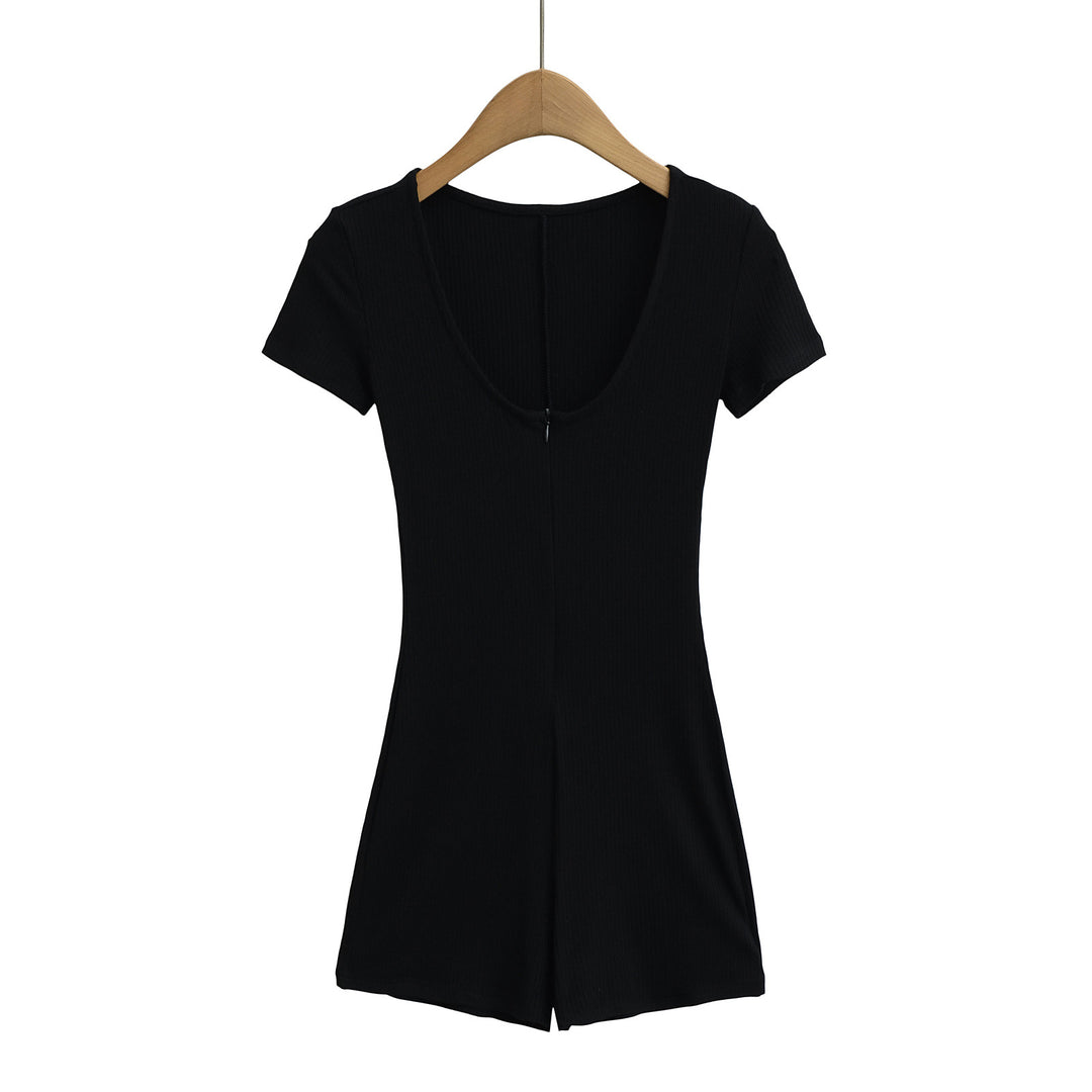 Dame Bodycon Jumpsuit med korte ærmer og elegant V-udskæring Stilla