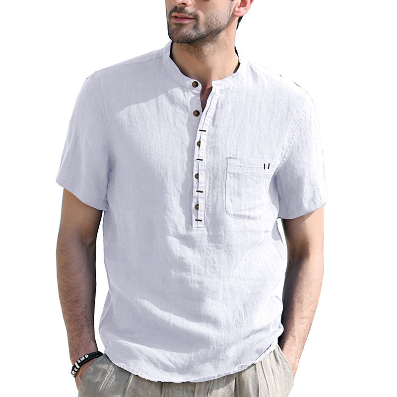Herrer kortærmet Henley-shirt med praktisk brystlomme-design Stilla