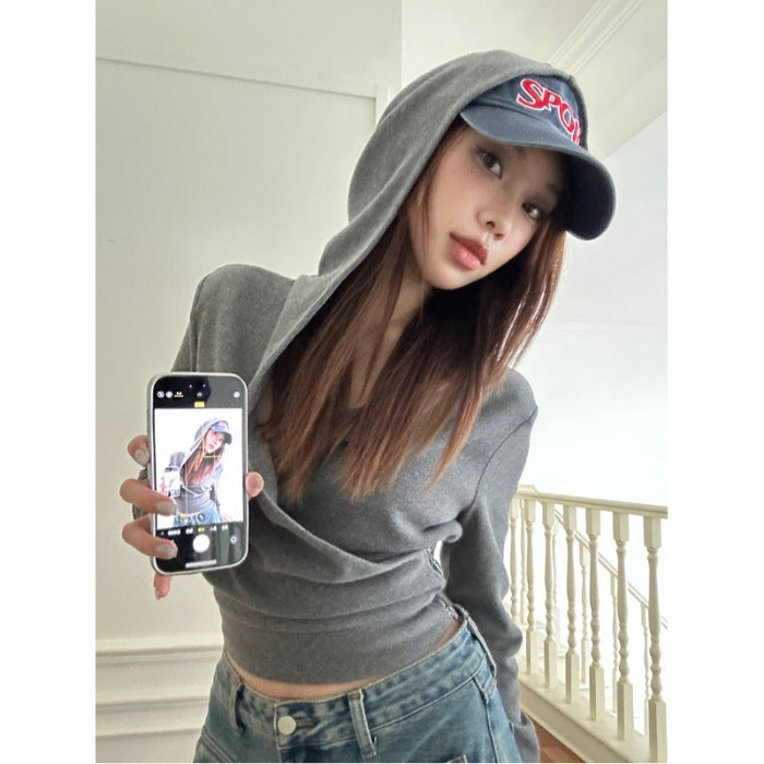 Kvinders stilfulde langærmet crop hoodie Stilla