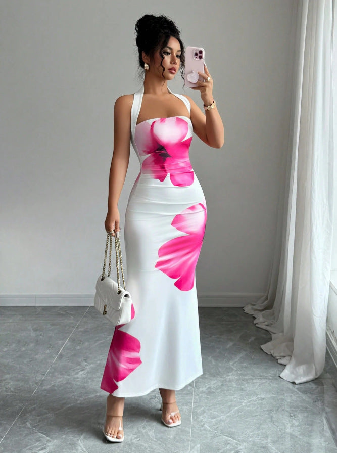 Dame maxikjole med blomsterprint og off-shoulder design Skovae