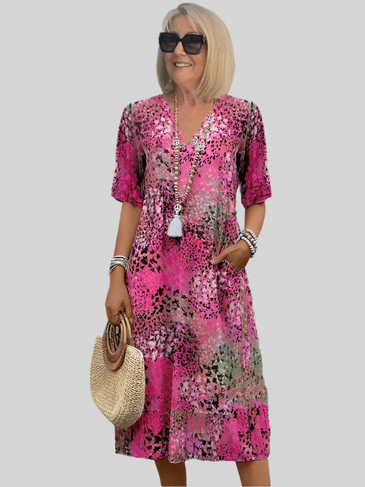 Dame blomsterprint midi kjole med lommer Stilla