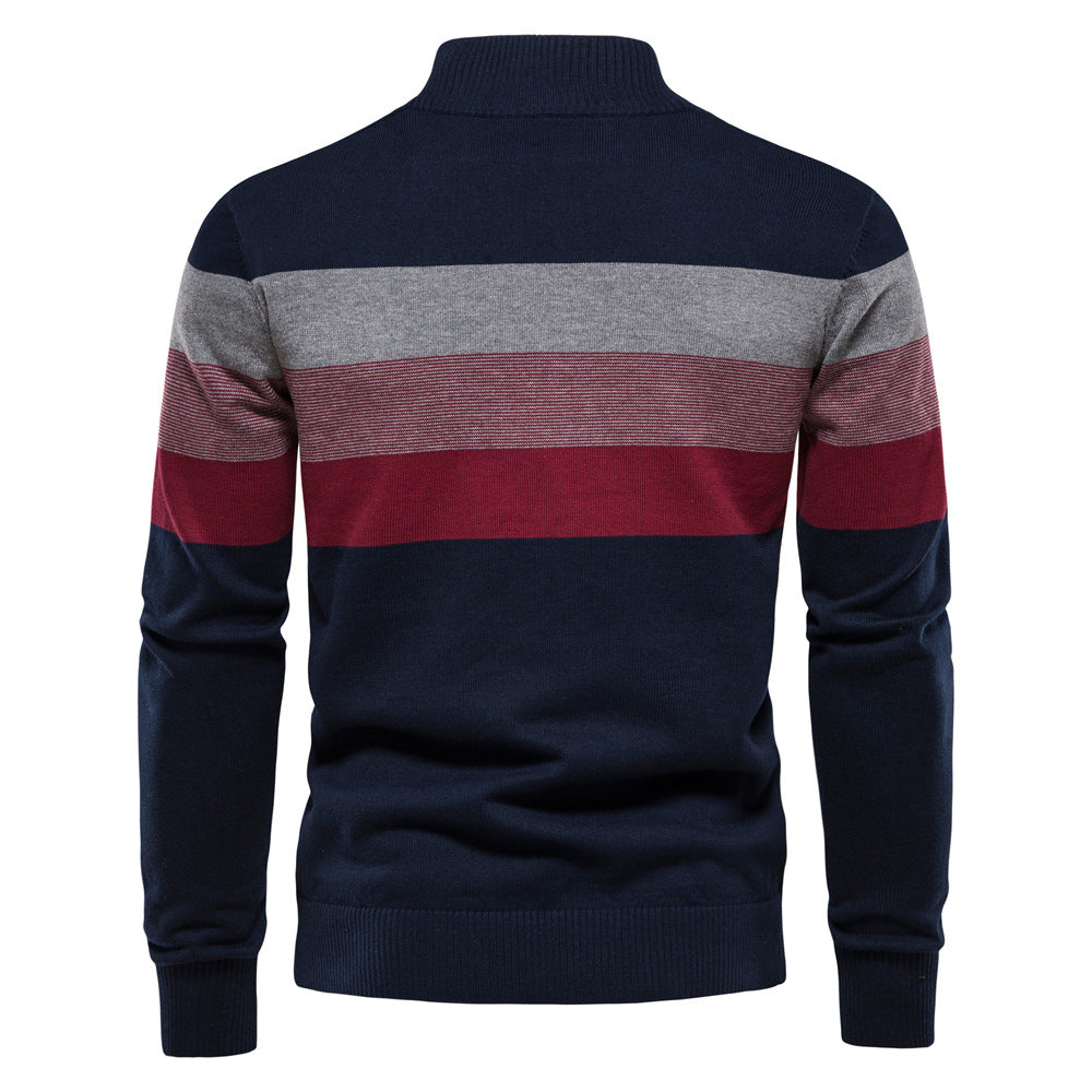 Herre strikpullover med moderne halvmidtlynlås og stribet design Stilla