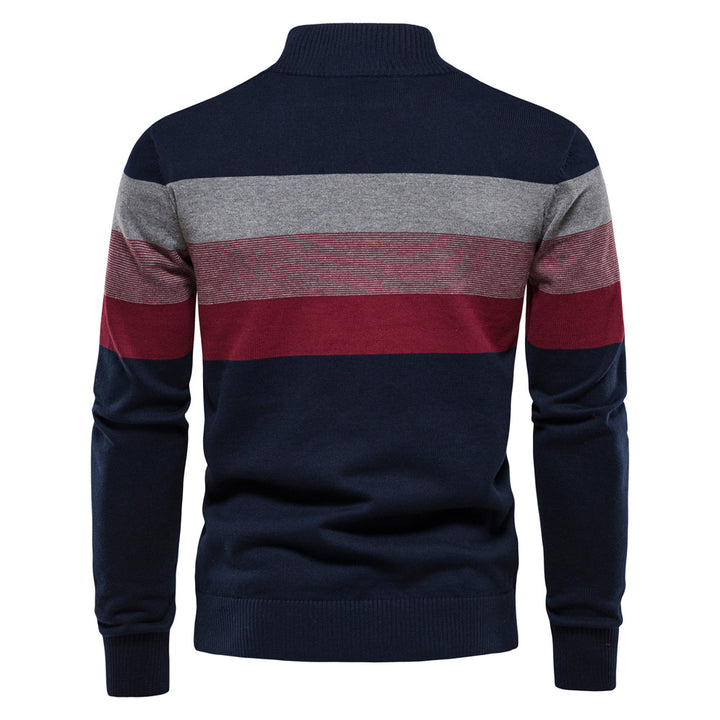 Herre strikpullover med moderne halvmidtlynlås og stribet design Stilla