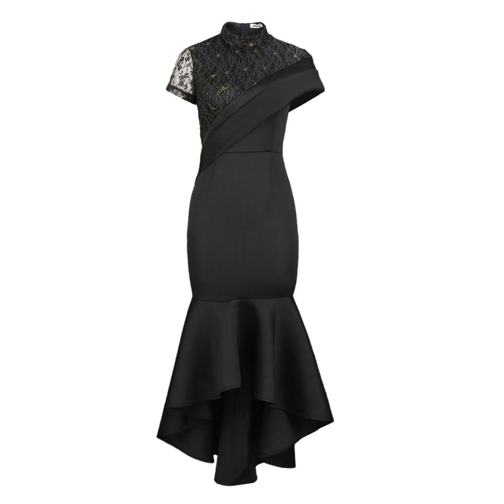 Dame Elegant aftenkjole med spids og asymmetrisk kant Skovae