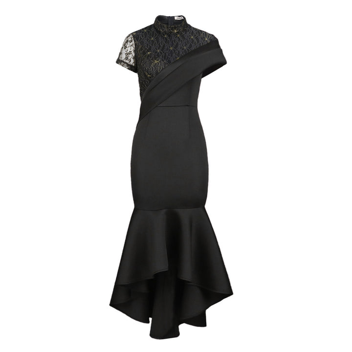 Dame Elegant aftenkjole med spids og asymmetrisk kant Skovae