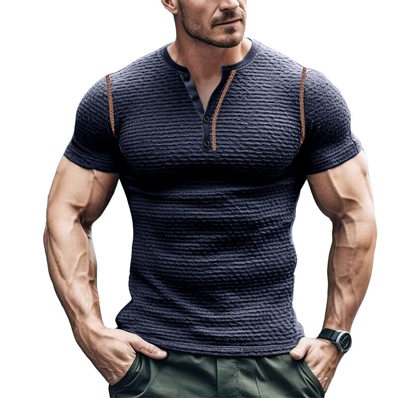 Herrer kortærmet Henley T-shirt med struktureret design og tætsiddende pasform Stilla