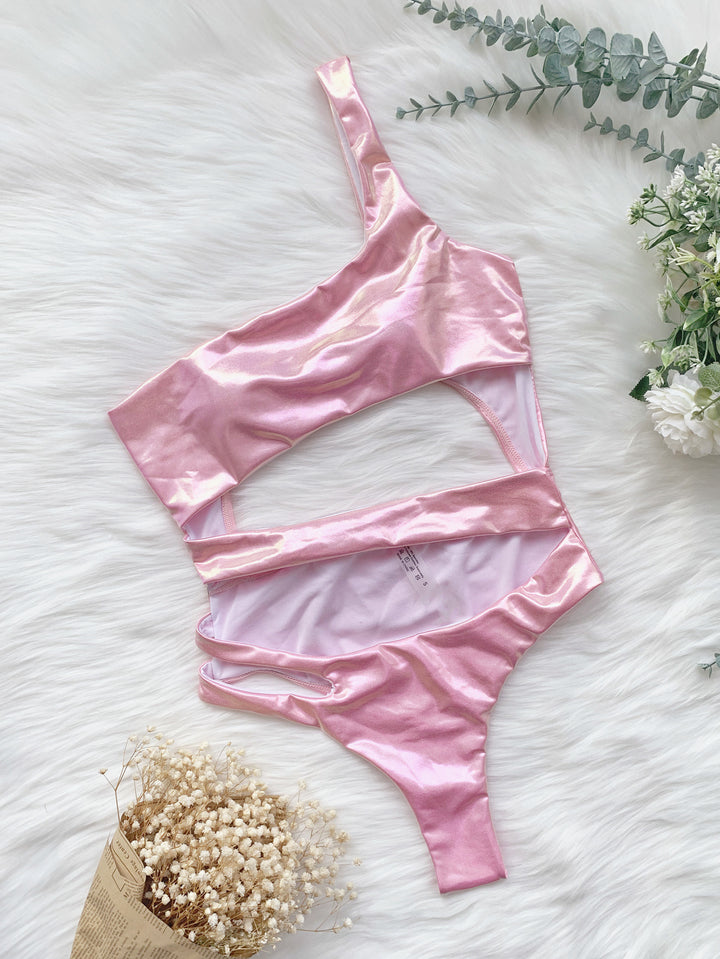 Dame asymmetrisk en-skulder-bikini-sæt Stilla