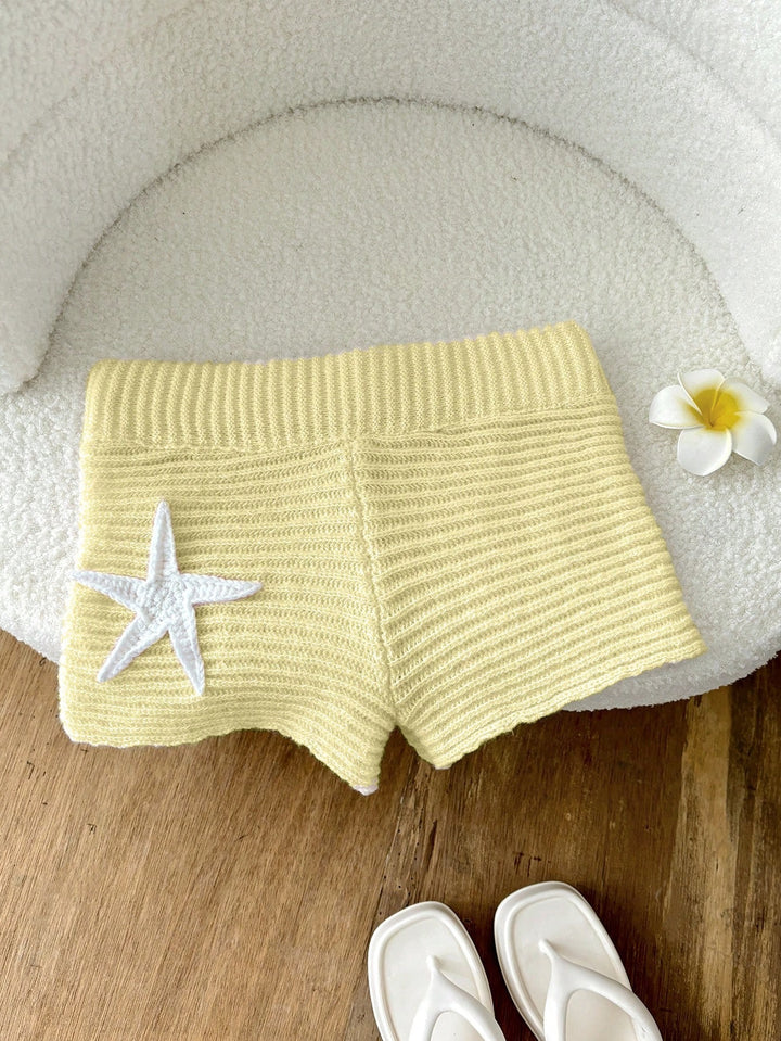 Dame korte strikshorts med maritim applikation Skovae