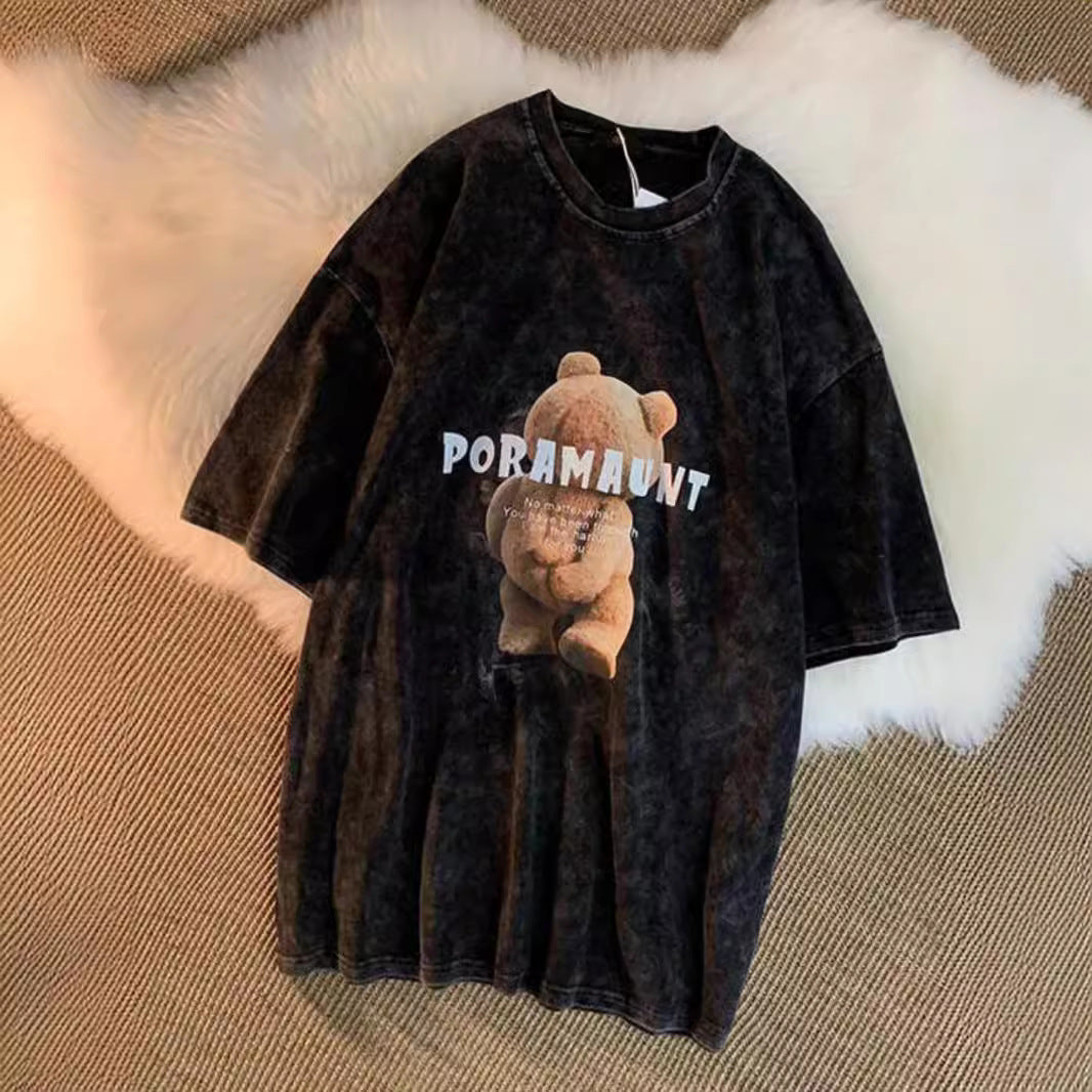 Dame T-shirt med kreativ bjørnemotiv og løs pasform Stilla