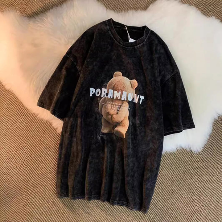 Dame T-shirt med kreativ bjørnemotiv og løs pasform Stilla