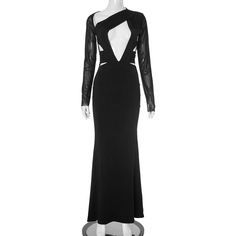 Dame Elegant Maxikjole med asymmetrisk snit og transparente ærmer Stilla