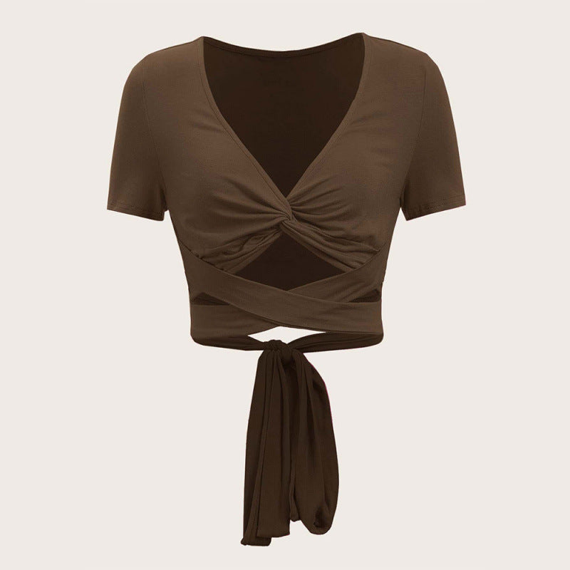 Dame En-side draperet Crop-Top med bindebælte Skovae