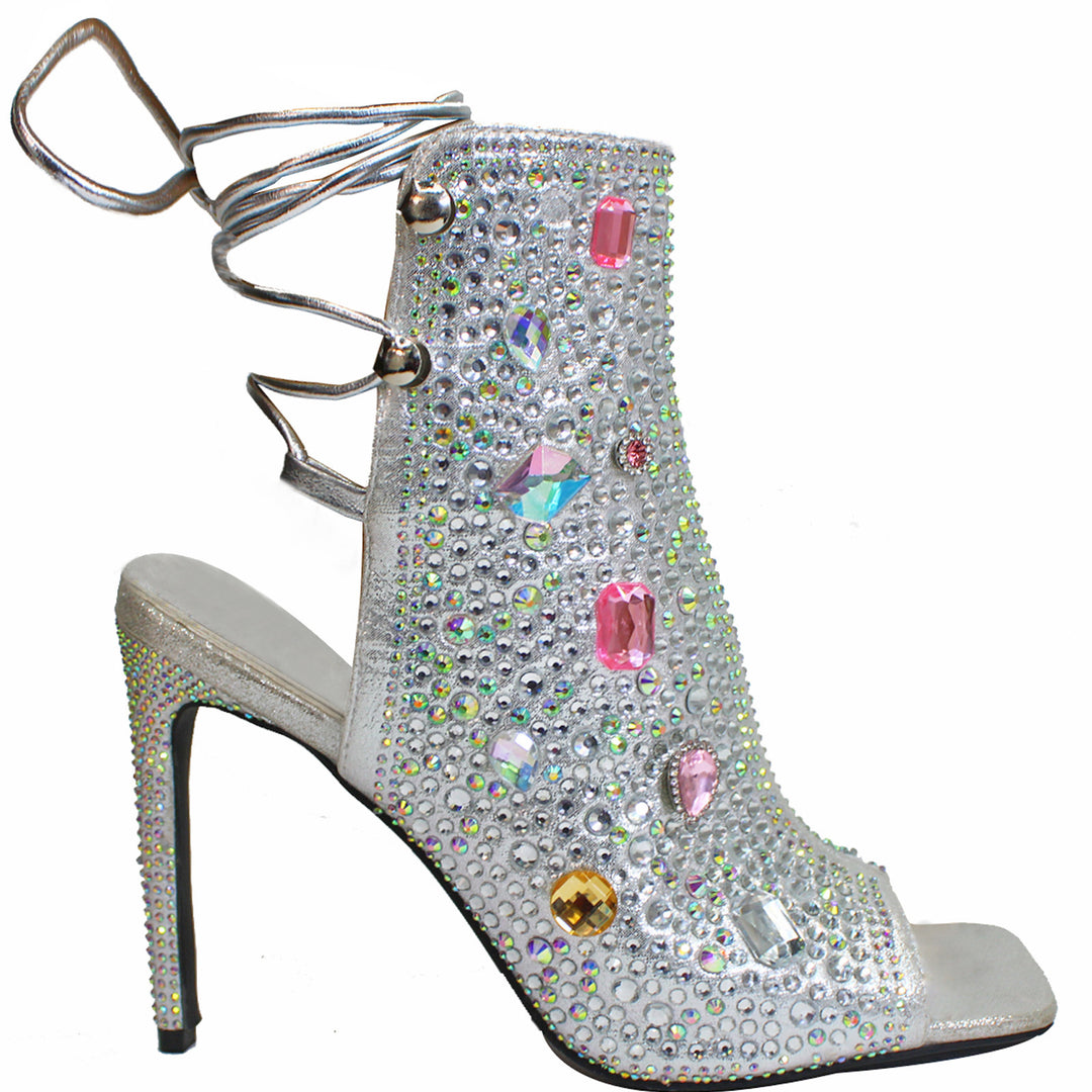 Femme Strass-besmykkede åbne tæer højhælede booties Stilla