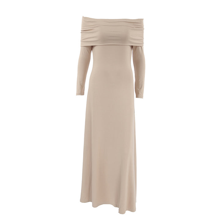 Dame Off-Shoulder Maxikjole med lange ærmer og figursyet snit Stilla