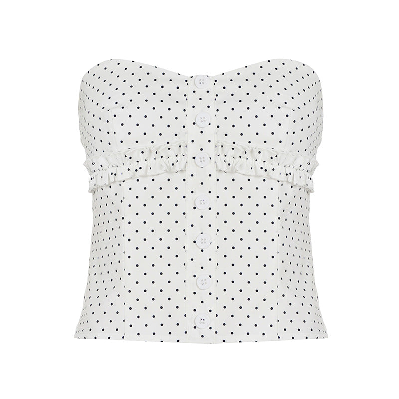 Damen Bandeau-Oberteil mit verspieltem Rüschenrand und Knopfdetails Skovae
