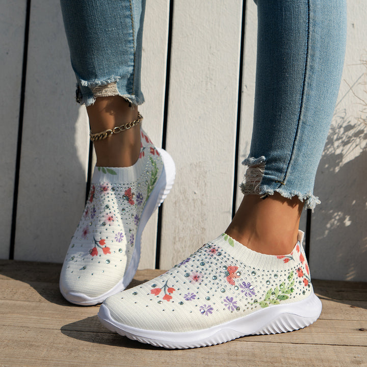 Dame Slip-On Sneakers med blomsterdesign og elastisk overmateriale Stilla