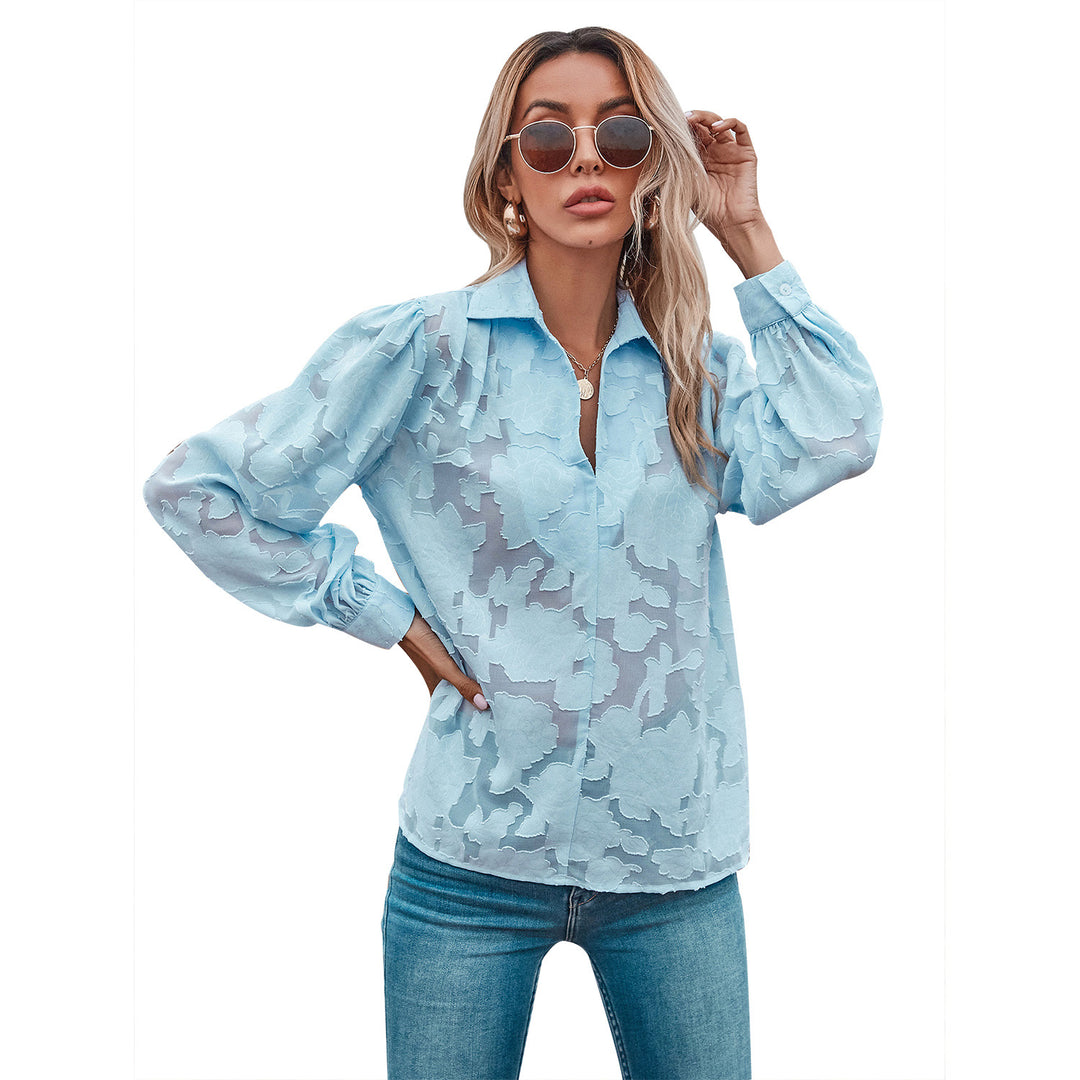 Kvindebluse med ballonformede ærmer og blomsterdesign Stilla