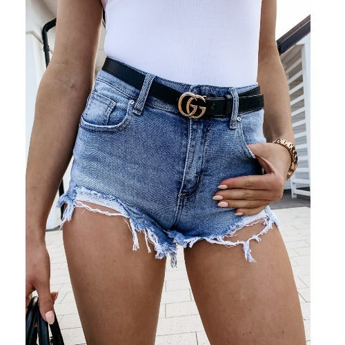 Femme Distressed Høj skåret Jeansshorts Stilla