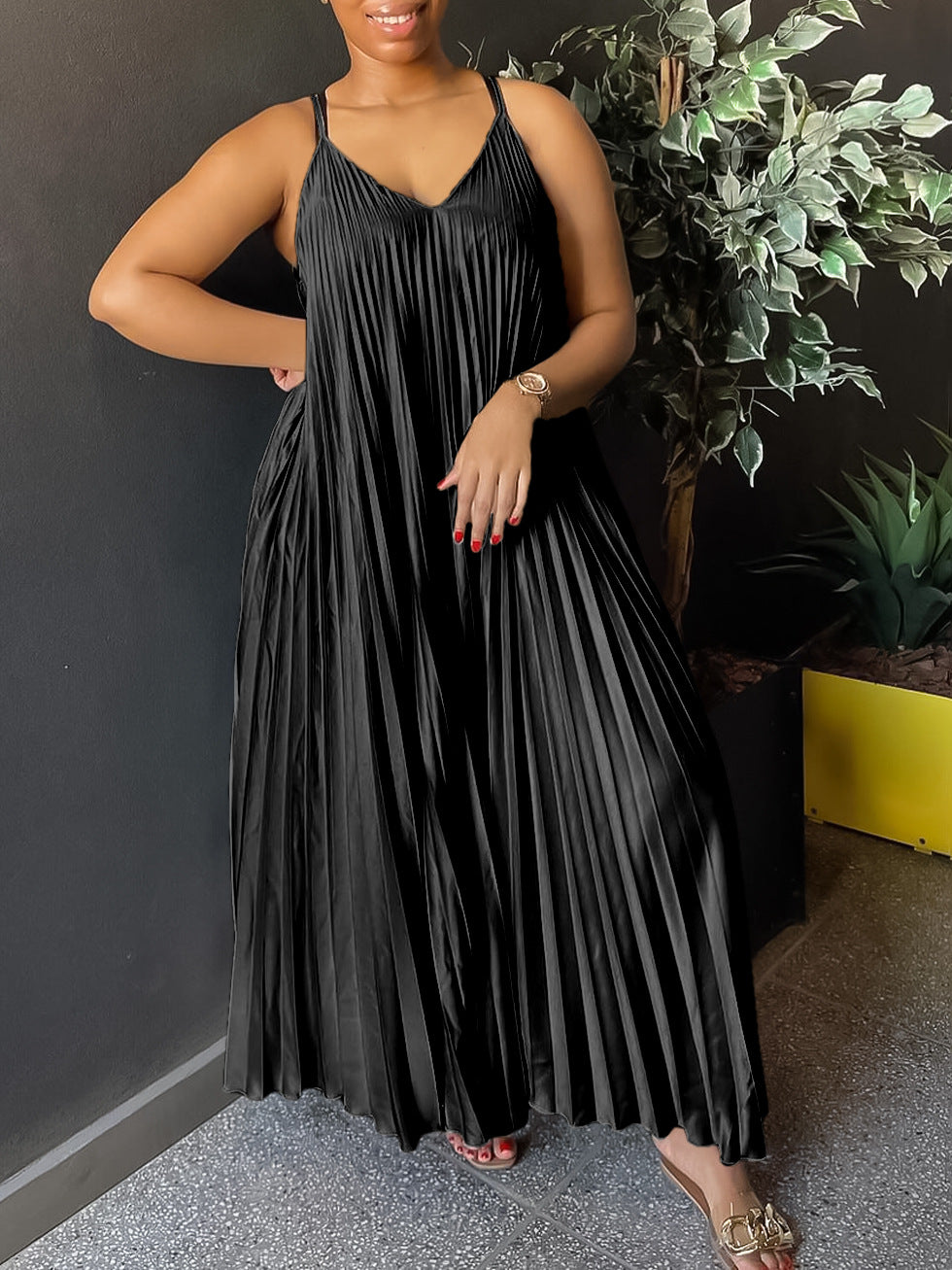 Dame Maxi-kjole med elegant plisseret look og svajende kant Stilla