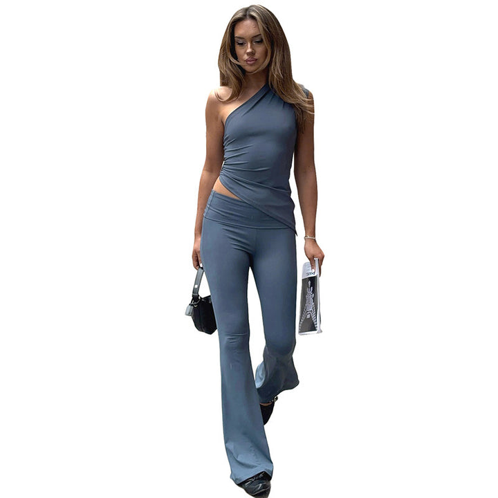 Dame asymmetrisk jumpsuit med dekorativ viklook og blødt, strækbart materiale Skovae