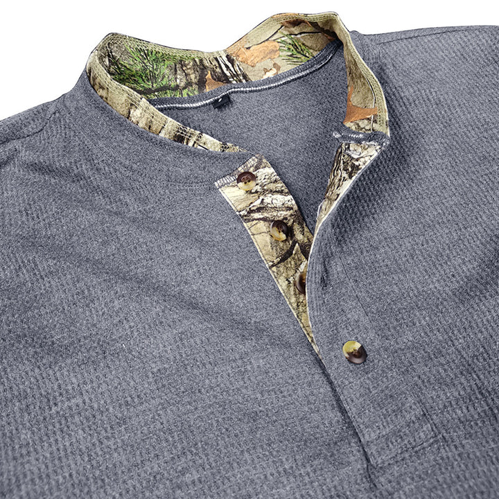 Herrer Langærmet Henley Pullover med moderigtigt krave og struktureret overflade Stilla