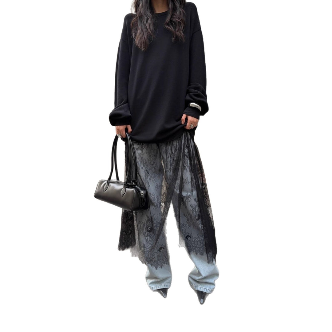 Kvindernes Casual Oversized Sweater med elegante flæsedetaljer og modebevidst gennemsigtighed Stilla