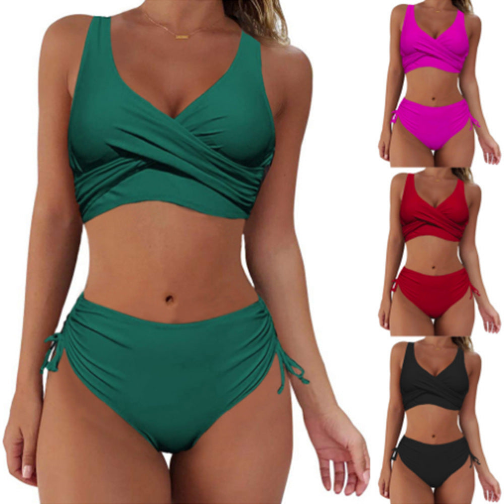 Dame Crop Top Bikini-sæt med raffineret indpakningsdesign og justerbare sider Stilla