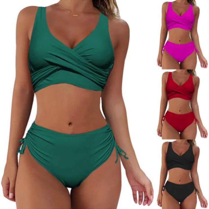 Dame Crop Top Bikini-sæt med raffineret indpakningsdesign og justerbare sider Stilla