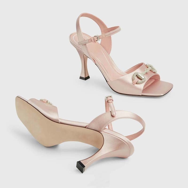 Femme Elegante Satin Åben tå Hæl sandaler med dekorativt Spændefeature Stilla