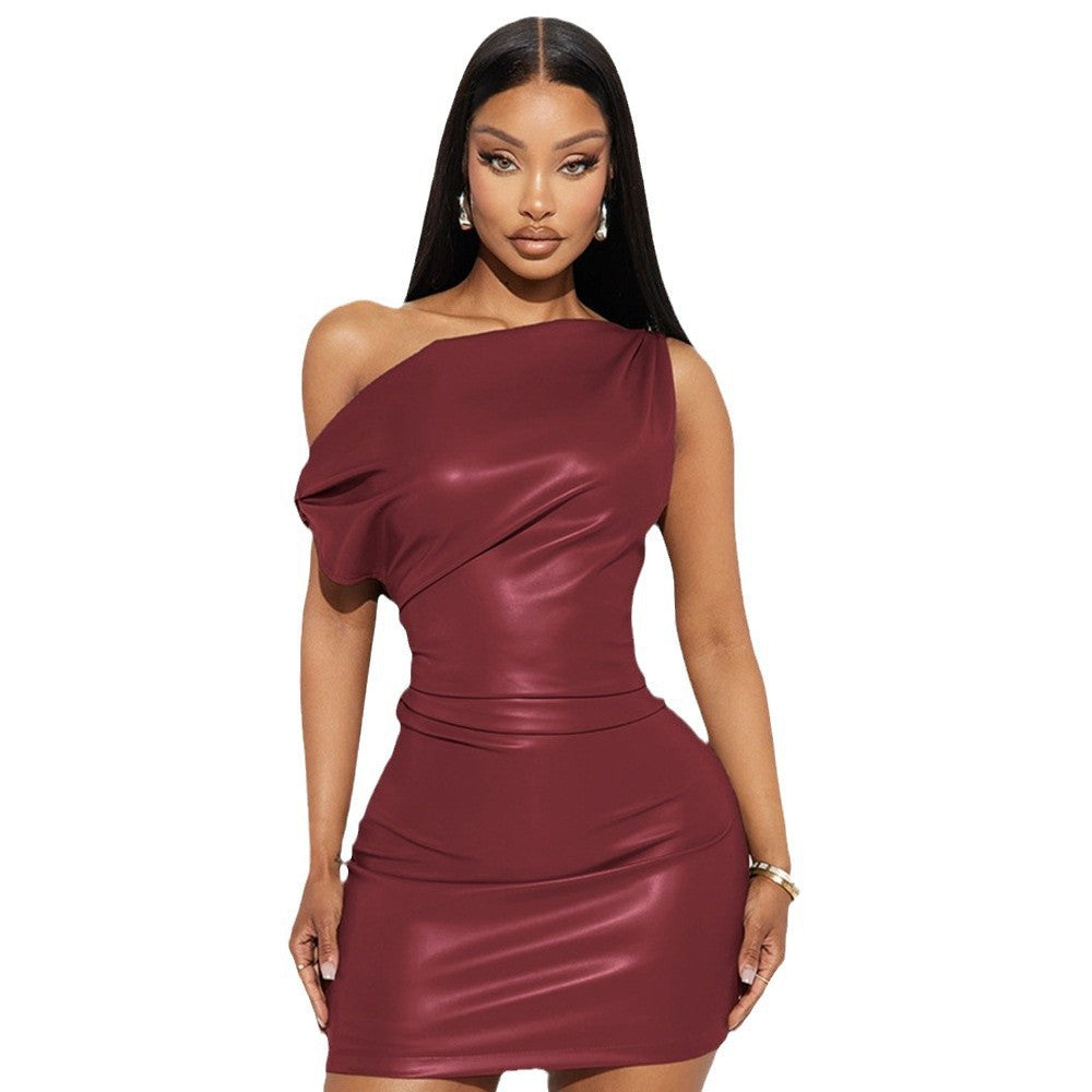Femme One-Shoulder Kunstlæder Bodycon Kjole Stilla