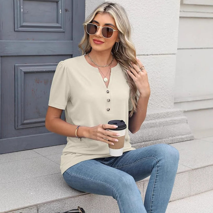 Dame Knap-Down Henley Top Stilla