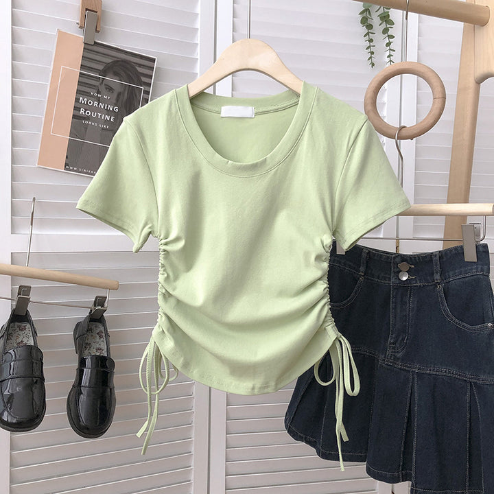 Femme Rynkning Sidebinding T-Shirt Stilla
