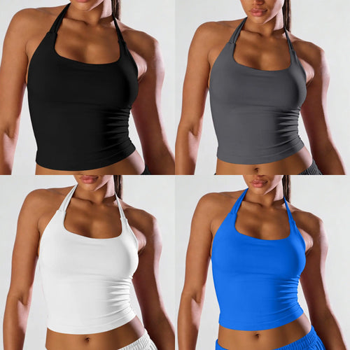Dame sportstop med komfortabelt halter-design og åndbare materialer Skovae